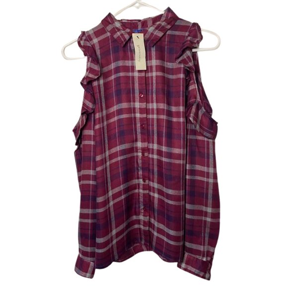 NWT  Francescas Blue Rain Cold Shoulder Soft Top With Ruffles Size Small - Picture 1 of 7